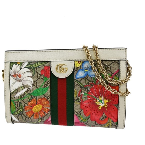 Auth GUCCI Ophidia Flora GG 2Way Chain Shoulder Clutch Bag Supreme Leather - Picture 1 of 16